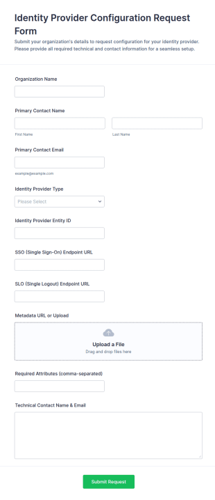 Identity Provider Configuration Request Form Template