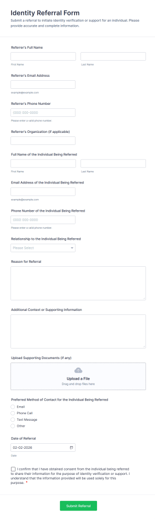 Identity Referral Form Template