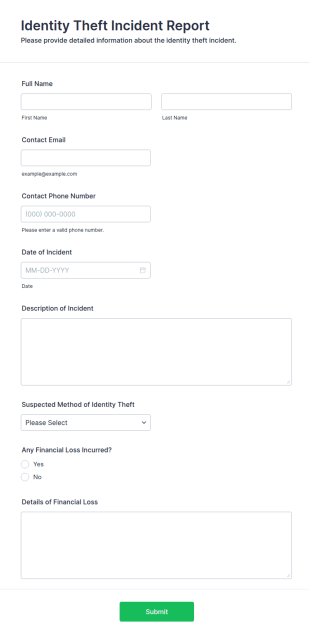 Identity Theft Incident Report Form Template