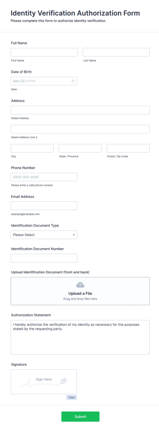 Identity Verification Authorization Form Template