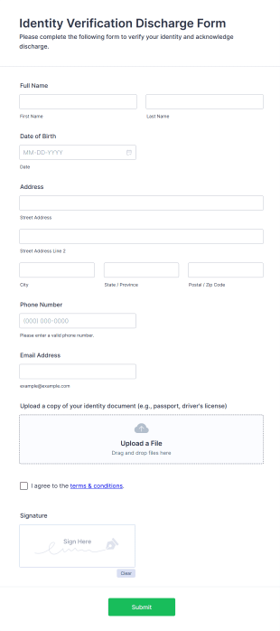 Identity Verification Discharge Form Template