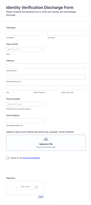 Identity Verification Discharge Form Template