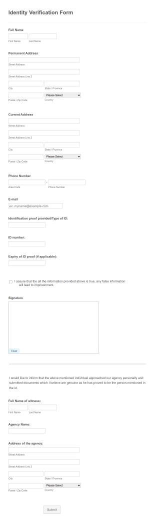 Identity Verification Form Template