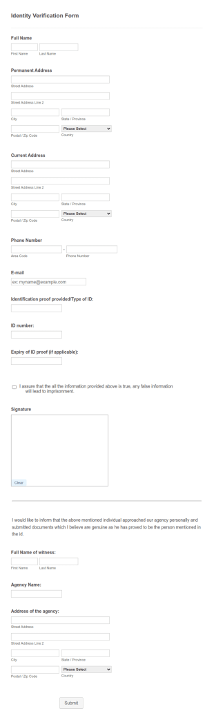 Identity Verification Form Template