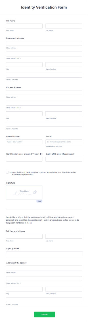 Identity Verification Form Template