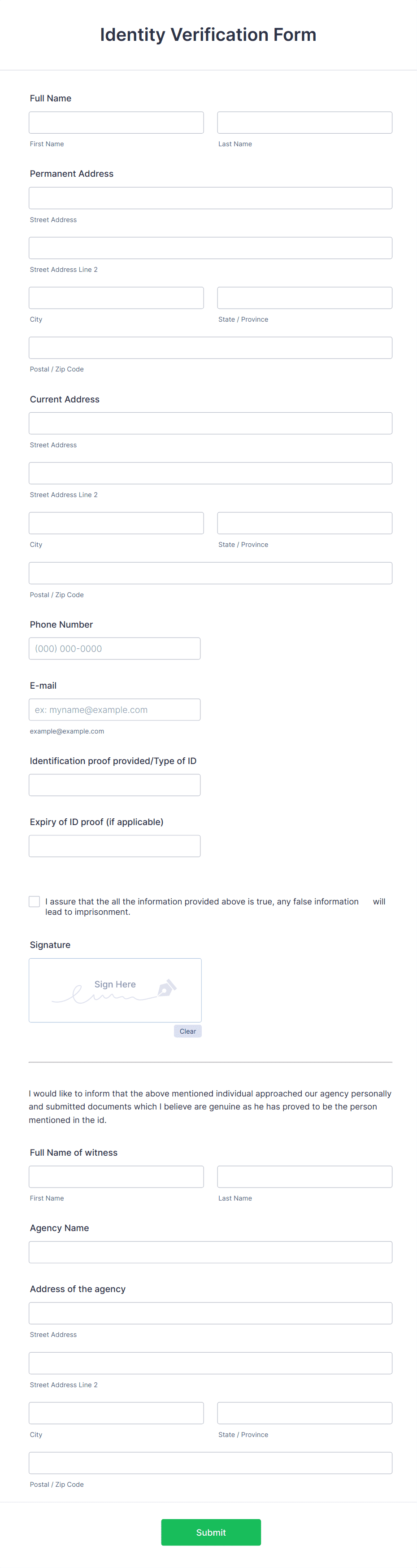 Identity Verification Form Template | Jotform