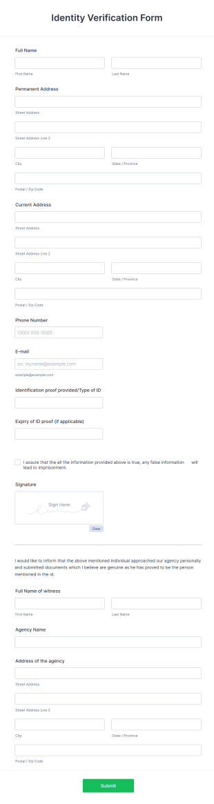 Identity Verification Form Template