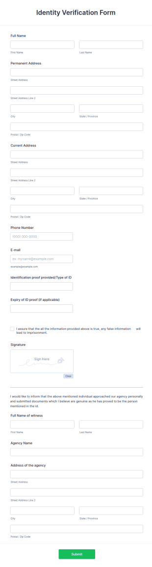 Identity Verification Form Template