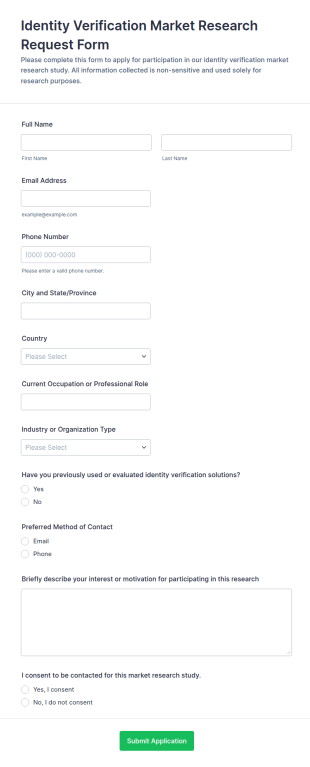 Identity Verification Market Research Request Form Template
