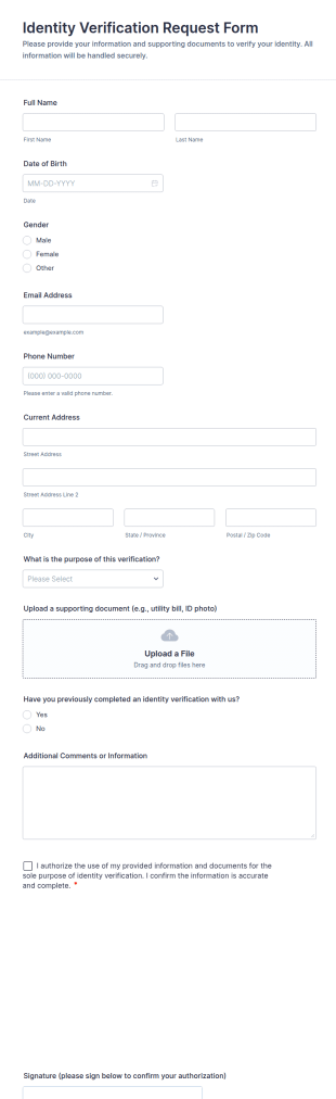 Identity Verification Request Form Template