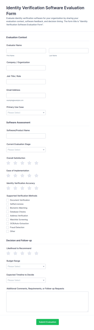 Identity Verification Software Evaluation Form Template
