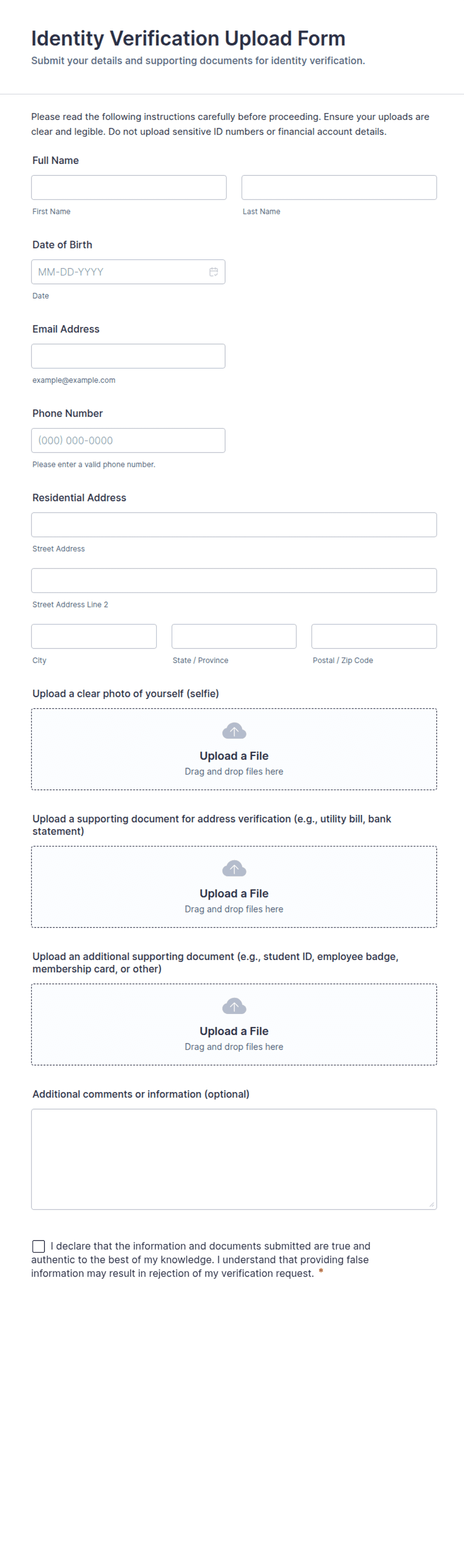 Identity Verification Upload Form Template | Jotform