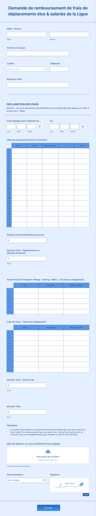 Idf Note De Frais Form Template