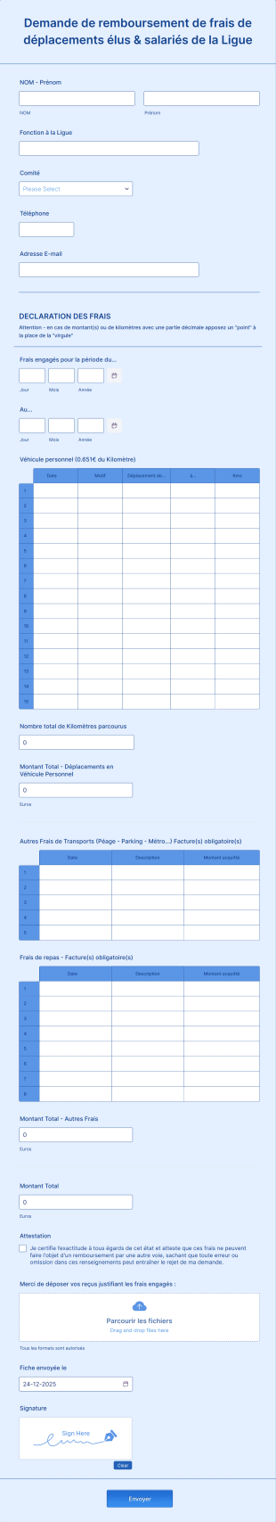 Idf Note De Frais Form Template