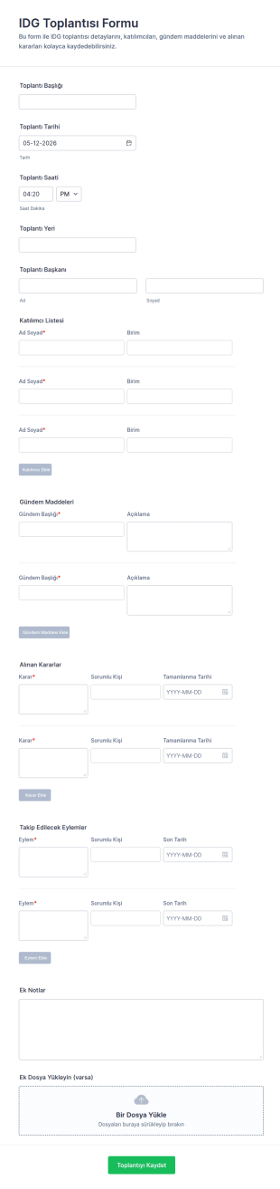IDG Toplantısı Form Şablonu