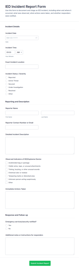 IED Incident Report Form Template