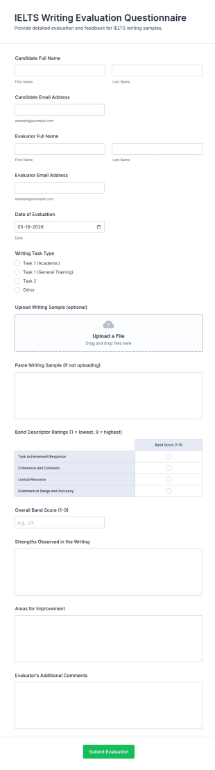 IELTS Writing Evaluation Questionnaire Form Template