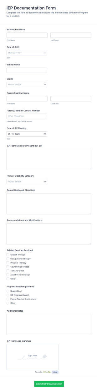 IEP Documentation Form Template
