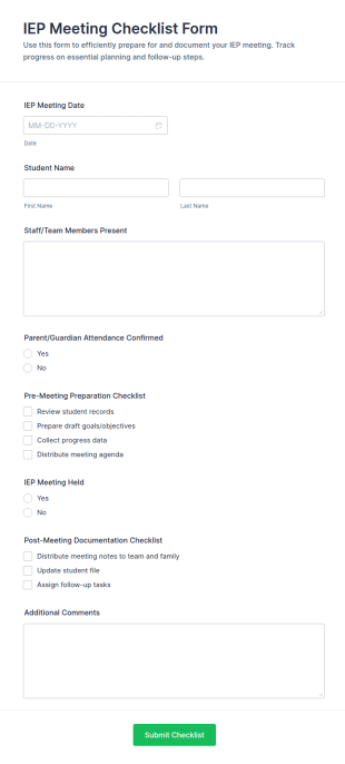 IEP Meeting Checklist Form Template