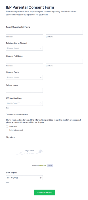 IEP Parental Consent Form Template