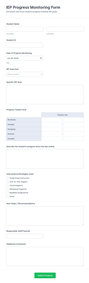 IEP Progress Monitoring Form Template
