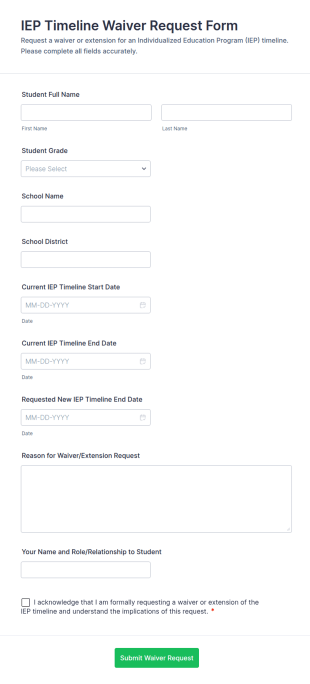 IEP Timeline Waiver Request Form Template