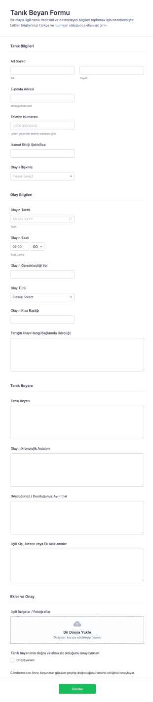 İfade Tanık Beyanı Form Şablonu