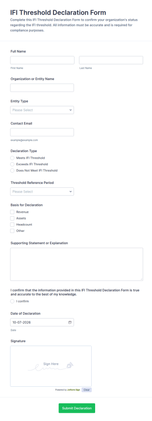 IFI Threshold Declaration Form Template