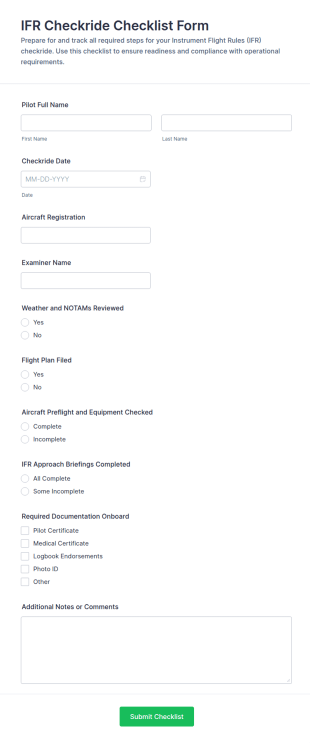 IFR Checkride Checklist Form Template