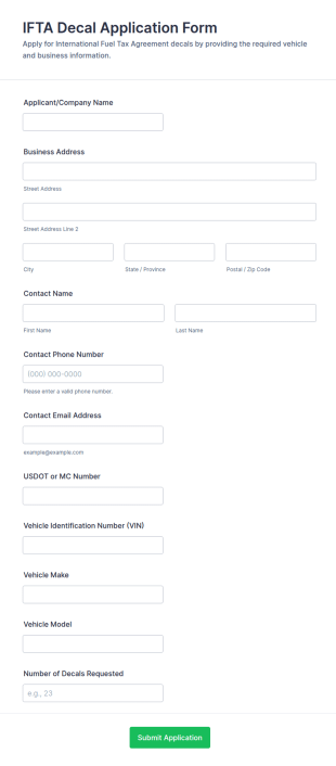 IFTA Decal Application Form Template