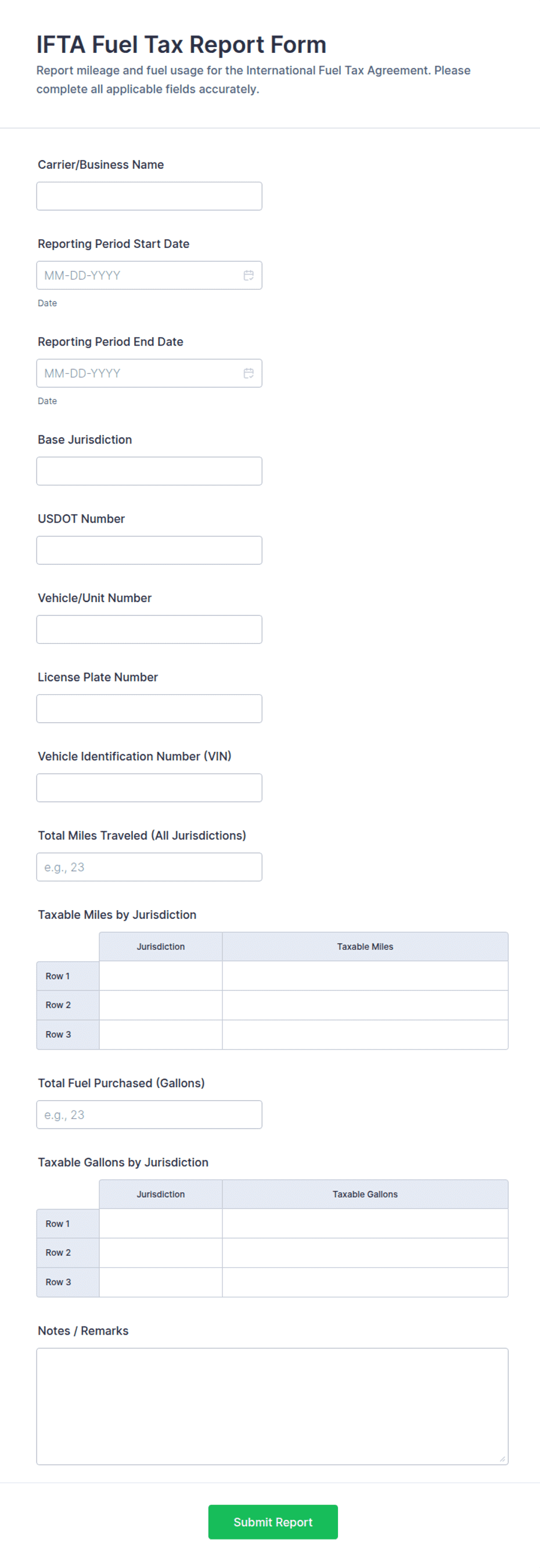 IFTA Fuel Tax Report Form Template | Jotform