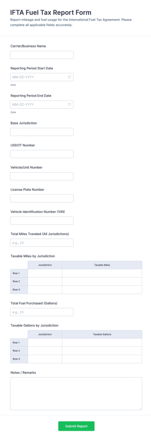 IFTA Fuel Tax Report Form Template
