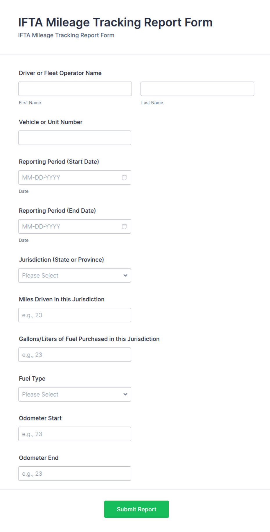 IFTA Mileage Tracking Report Form Template | Jotform