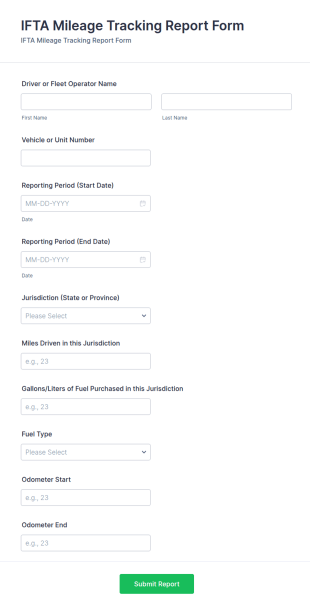 IFTA Mileage Tracking Report Form Template