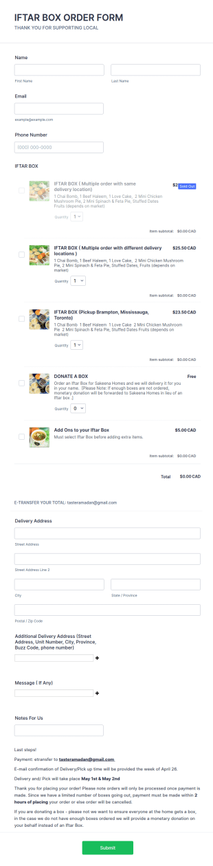 Iftar Box Order Form Form Template