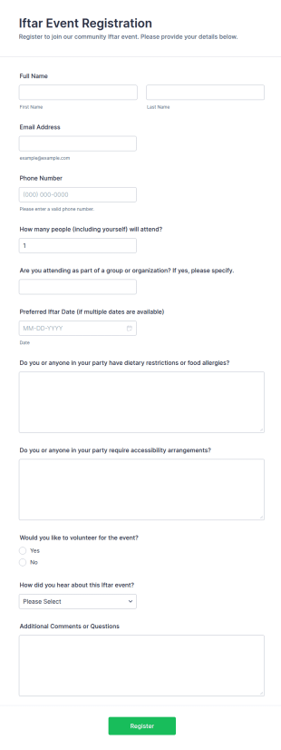 Iftar Event Registration Form Template
