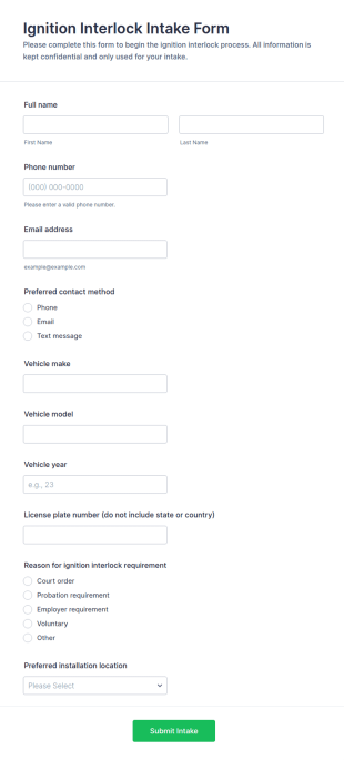 Ignition Interlock Intake Form Template