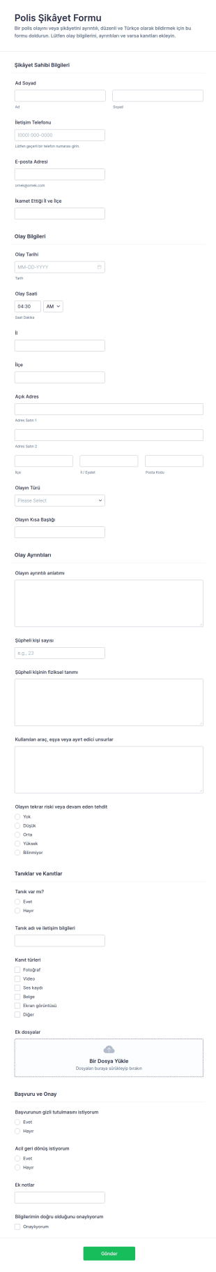 İhbar Bildirimi Form Şablonu