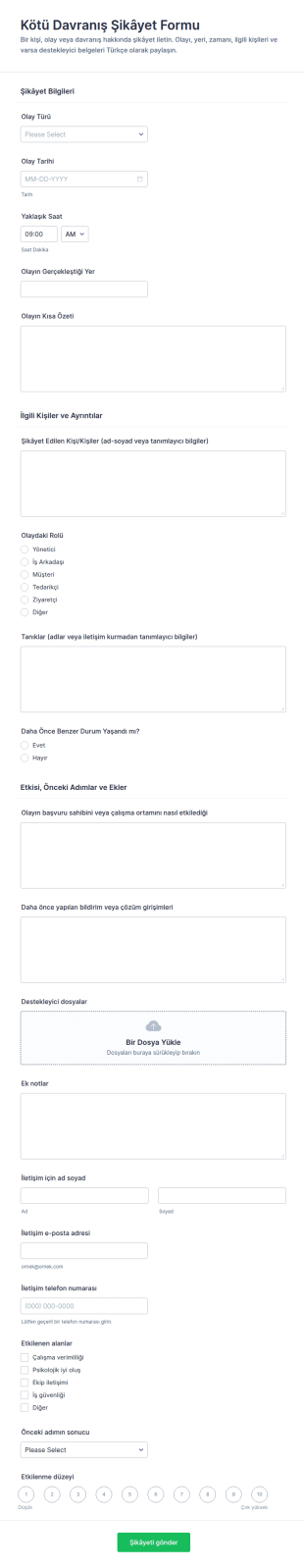 İhlal Bildirim Form Şablonu