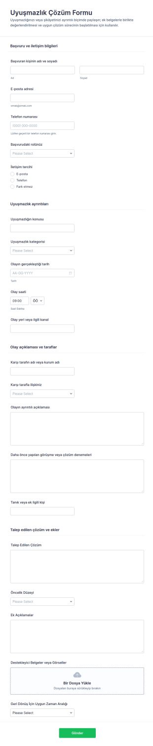 İhtilaf Çözüm Form Şablonu