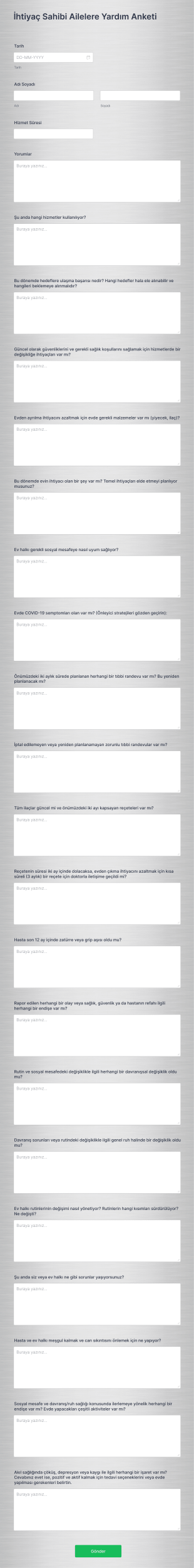 İhtiyaç Sahibi Ailelere Yardım Anketi Form Şablonu