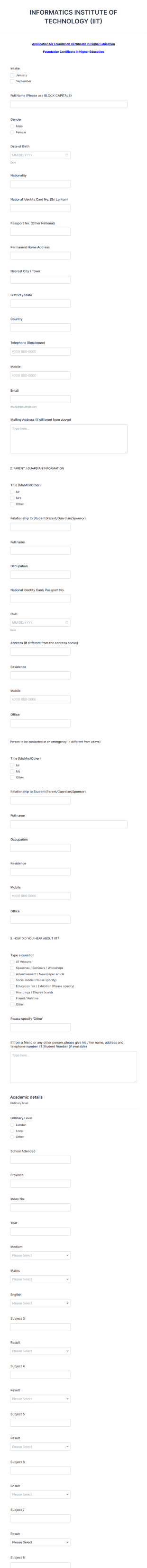 Informatics Institute Application Form Template