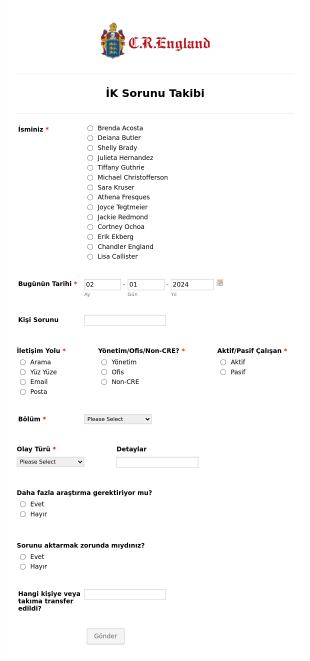İK Sorunu Takibi Form Template