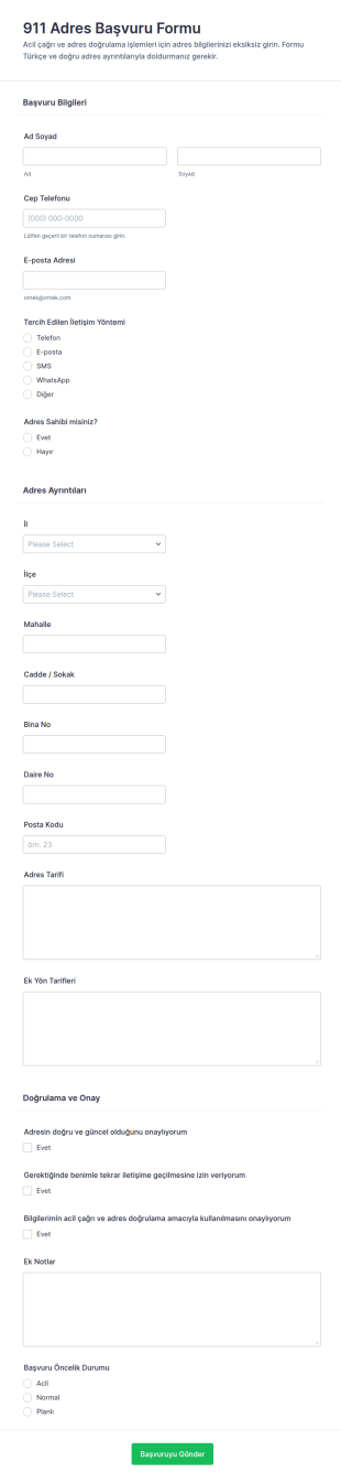 İkamet Adresi Başvuru Form Şablonu