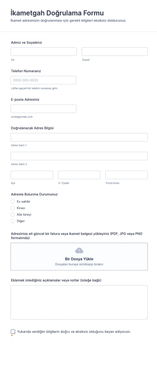 İkametgah Doğrulama Form Şablonu