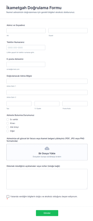 İkametgah Doğrulama Form Template