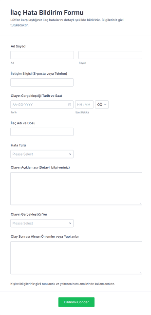 İlaç Hata Bildirim Form Template