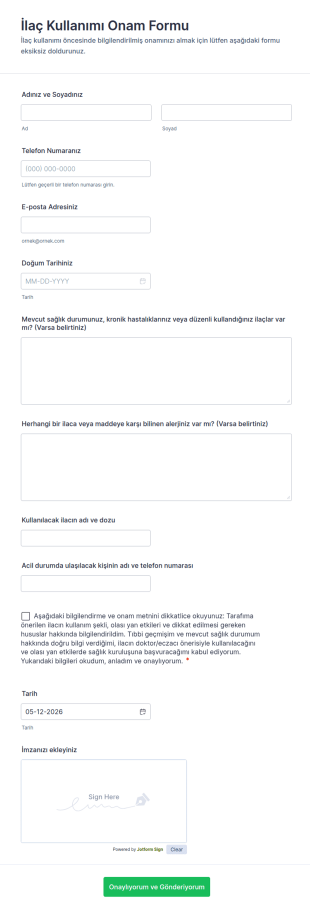 İlaç Kullanımı Onam Form Şablonu