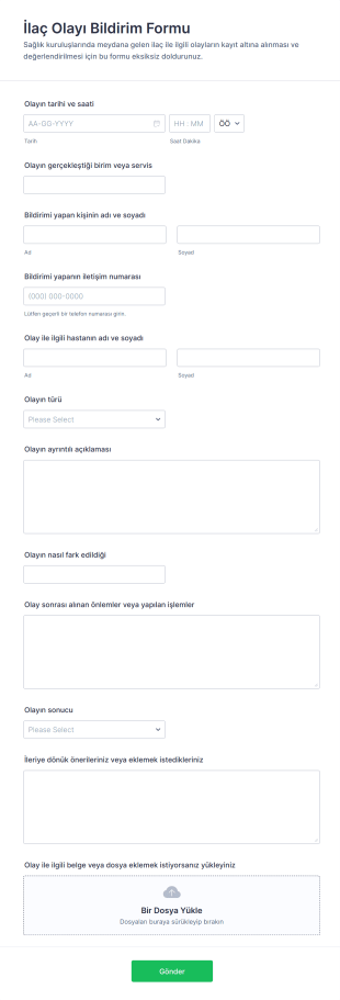 İlaç Olayı Bildirim Form Şablonu