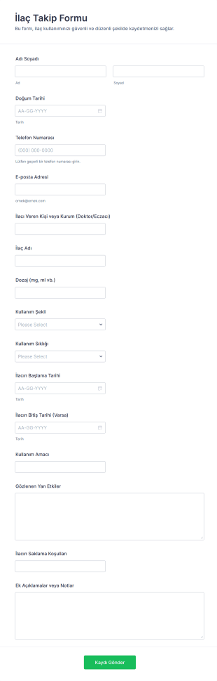 İlaç Takip Form Şablonu